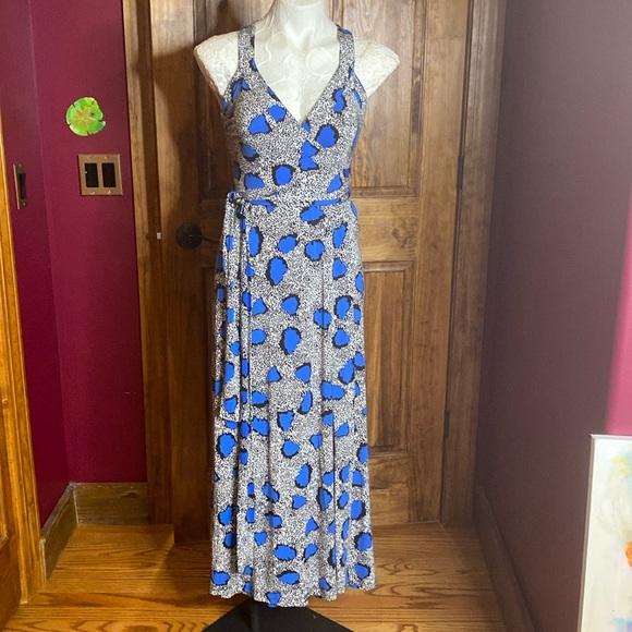 DVF Diane Von Furstenberg Samson Maxi Wrap Dress Blue Cheetah Sz 4 - Picture 6 of 11